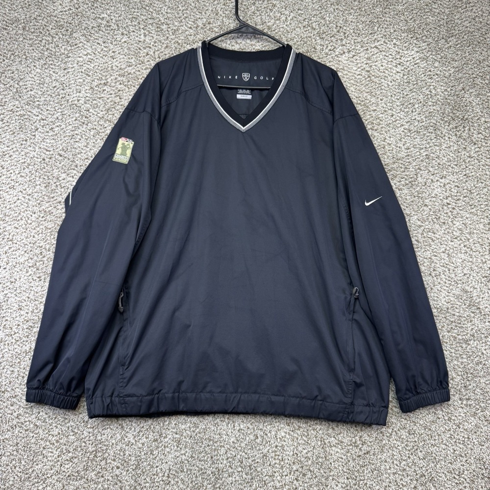 VTG Nike Golf Windbreaker Men's XXL Black V Neck Pullover Bilo Charity Classic